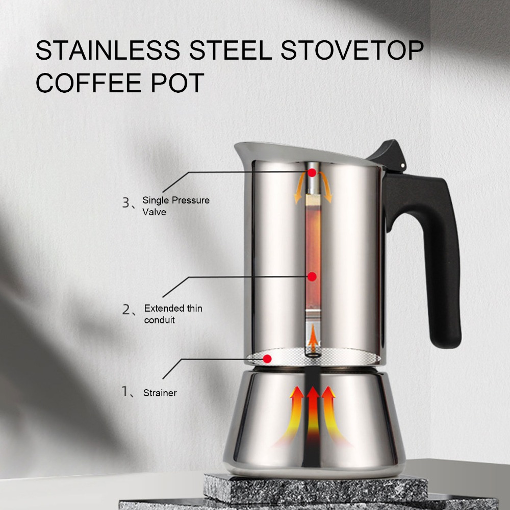 Coffee Equipment Wholesale - Cafetière Moka en acier inoxydable grande